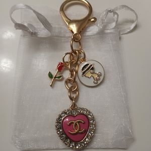 Luxury charm pink rhinestone heart button on an unbranded keychain